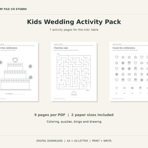 Kids Wedding Activity Pack Printable, Coloring, Maze, Word Search and Bingo, A4 and US Letter PDF
