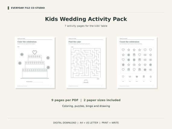 Kids Wedding Activity Pack Printable, Coloring, Bingo, Word Search and Maze product preview