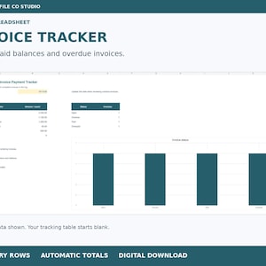 Freelancer Invoice Payment Tracker Excel Spreadsheet, Unpaid Balance and Overdue Dashboard