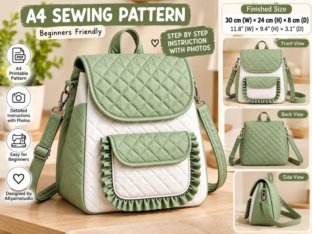 Mini Backpack Sewing Pattern PDF, Quilted Backpack Pattern, DIY Small ...