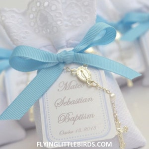 Baptism Favors Christening Lavender Sachets Baby Boy Favor with Rosary & Blue Ribbon set of 20 sachets image 2