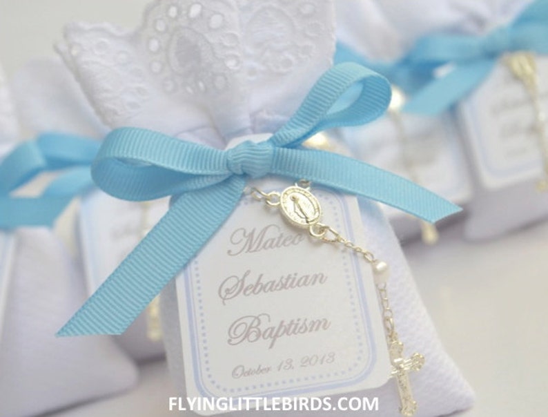 Baptism Favors Christening Lavender Sachets Baby Boy Favor with Rosary & Blue Ribbon set of 20 sachets image 2