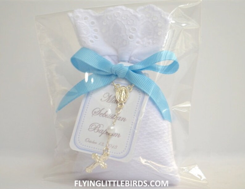 Baptism Favors Christening Lavender Sachets Baby Boy Favor with Rosary & Blue Ribbon set of 20 sachets image 5