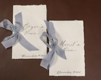 His & Hers Wedding Vow Book Set | Handmade Calligraphy Wedding Vows Booklet with Silk Ribbon