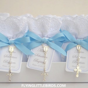 Baptism Favors Christening Lavender Sachets Baby Boy Favor with Rosary & Blue Ribbon set of 20 sachets image 3