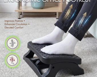 Reposapiés ergonómico para debajo del escritorio con rodillos de masaje y soporte para piernas de altura ajustable.
