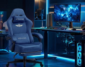 GTPLAYER Stoffen gamingstoel met voetensteun, ergonomische bureaustoel (lendensteun)
