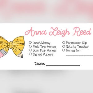 Pencil Bow School Money Envelope, Back to School Envelope, Personalized School Envelope, Custom School Stationary
