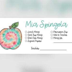 TieDye Apple School Money Envelope, Back to School Envelope, Personalized School Envelope, Custom School Stationary