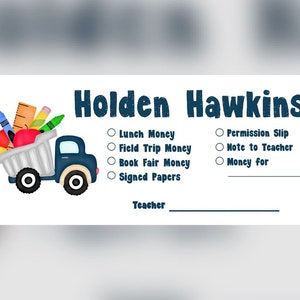 Dump Truck School Money Envelope, Back to School Envelope, Personalized School Envelope, Custom School Stationary