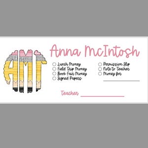 Pencil Monogram School Money Envelope, Back to School Envelope, Personalized School Envelope, Custom School Stationary