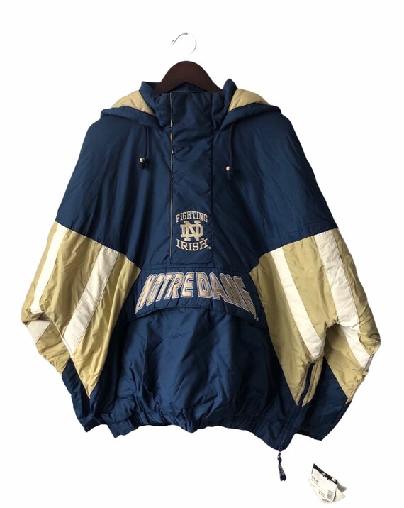 Vintage 90s Logo 7 Notre Dame University Fighting Irish Kangaroo Pullover Winter coat with collapsible hood