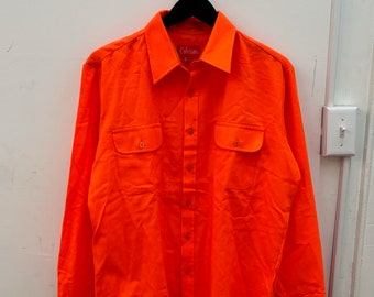 vintage coleman neon orange hunting long sleeve button up shirt mens size large NWT deadstock 90s