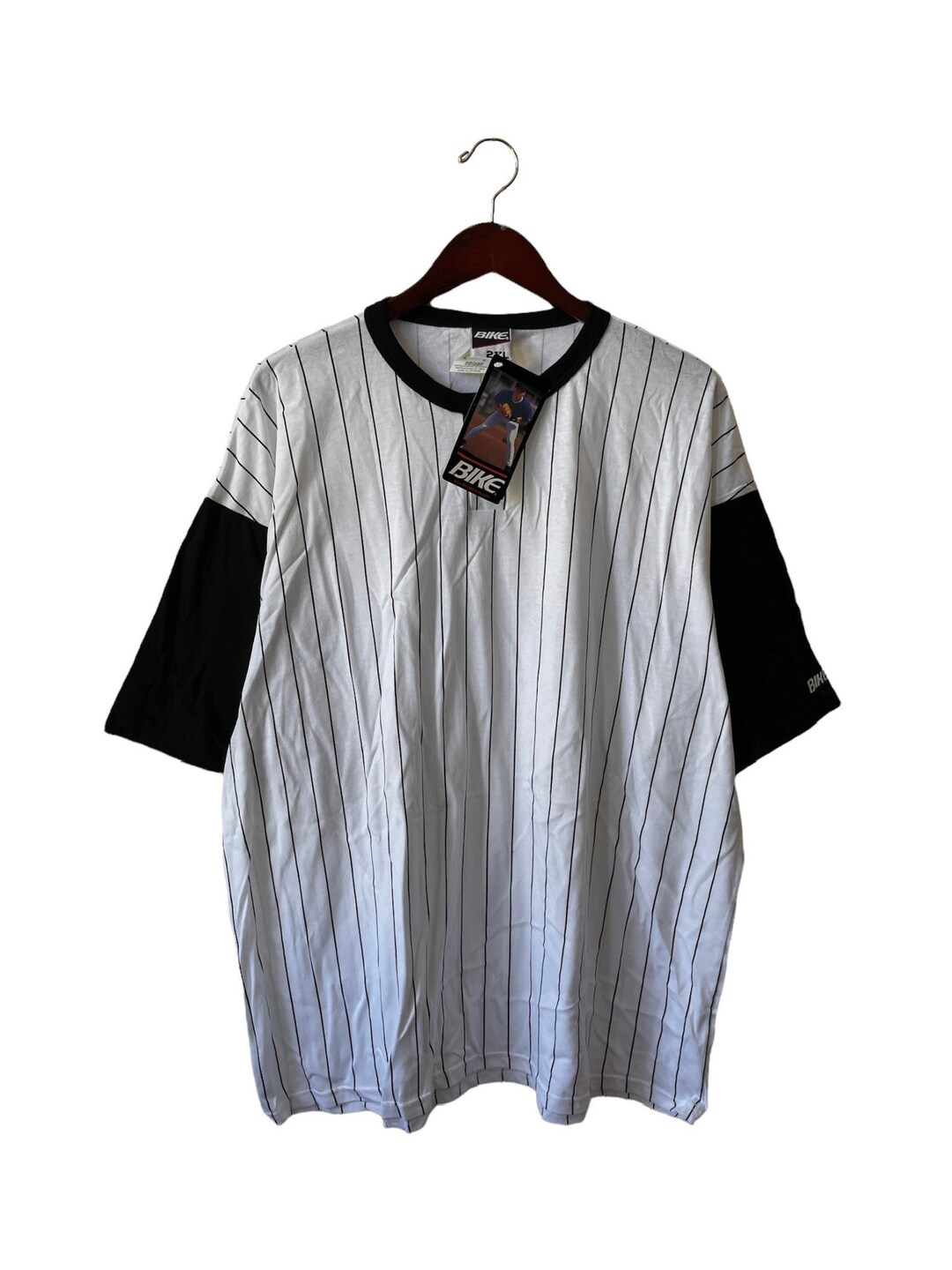 Men's Vintage Baseball Fan Tee - Los Angeles Pinstripe Crew Neck Shirt With Glitter Graphic, Blue & White