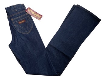 vintage wrangler end piece dark wash bootcut jeans size 27x36 deadstock NWT 80s made in USA