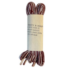 vintage fat laces shoe laces burgundy and white deadstock NIP 80s made in USA