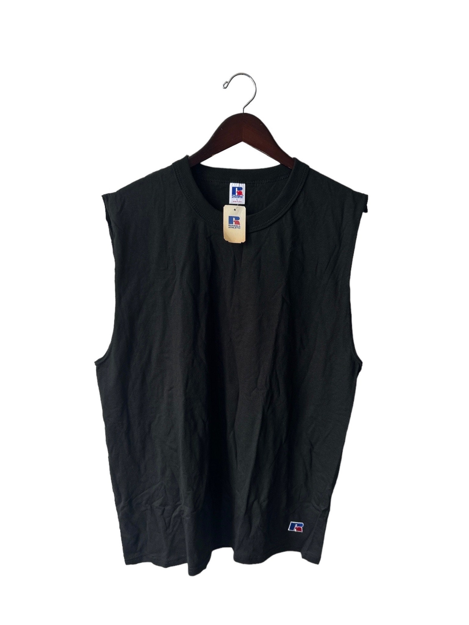 vintage russell athletic basketball cutoff muscle tank shirt mens size large deadstock NWT 90s made in USA
