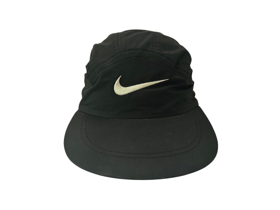 Vintage Nike 6 Panel Black Hat Cap Adult OSFA 90s GUC Swoosh