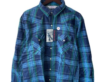 Vintage 80s Five Brother Blue Plaid Flannel Quilted Line