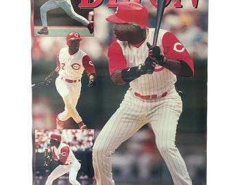 Póster de béisbol vintage de los Cincinnati Reds de Deion Sanders, stock muerto, NOS, 1995, MLB, años 90