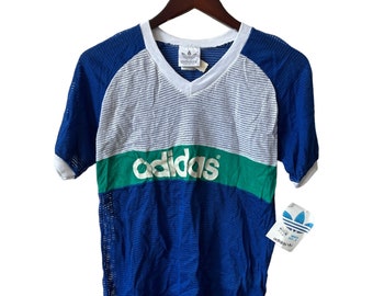 vintage adidas mesh v-neck t-shirt mens size small deadstock NWT 80s made in USA