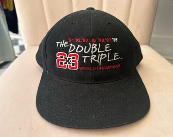 vintage chicago bulls double triple three-peat hat cap adult OSFA 90s 1998 NBA