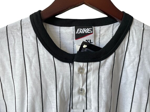 vintage bike pinstripe henley baseball shirt mens… - image 4