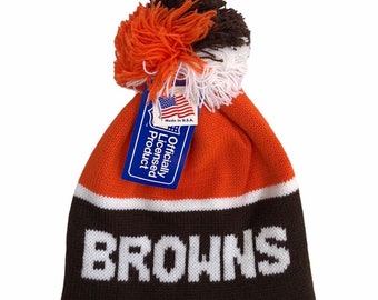 vintage cleveland browns pom beanie winter hat cap adult OSFA deadstock NWT 80s made in usa