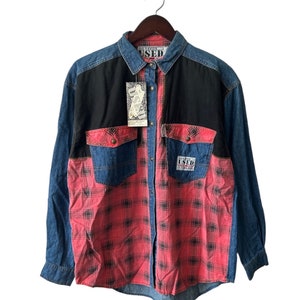 vintage get used by elie plaid denim shirt mens size medium deadstock NWT 90s