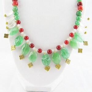 Green Aventurine Carnelian Crystal Agate Gold metal Celtic Knotwork Beaded Necklace Handmade OOAK image 3