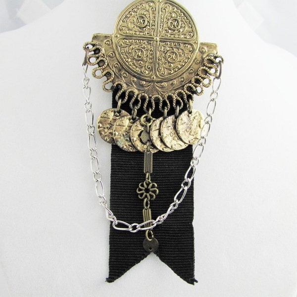 Altered Art Steampunk Medal with a vintage brooch focal Victorian styling costume fun fashion Airship Captain