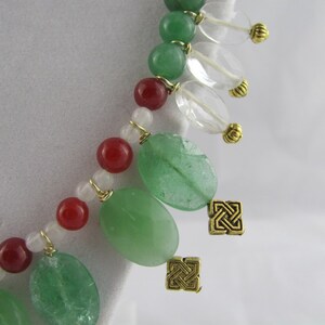 Green Aventurine Carnelian Crystal Agate Gold metal Celtic Knotwork Beaded Necklace Handmade OOAK image 2