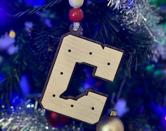 2 Layer Laser Cut Birch Walnut Letter C Ornament | Indiana State Silhouette (Handmade Decor) | Football Fan Gift | Horseshoe Decor
