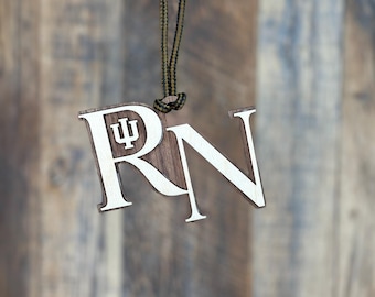 2 Layer Laser Cut Birch & Walnut Wood RN Indiana University Ornament | Registered Nurse Christmas Ornament | IU Nurse Graduation Gift