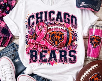 Chicago Bears Breast Cancer Awareness Shirt, Pink Ribbon Football Design SVG
