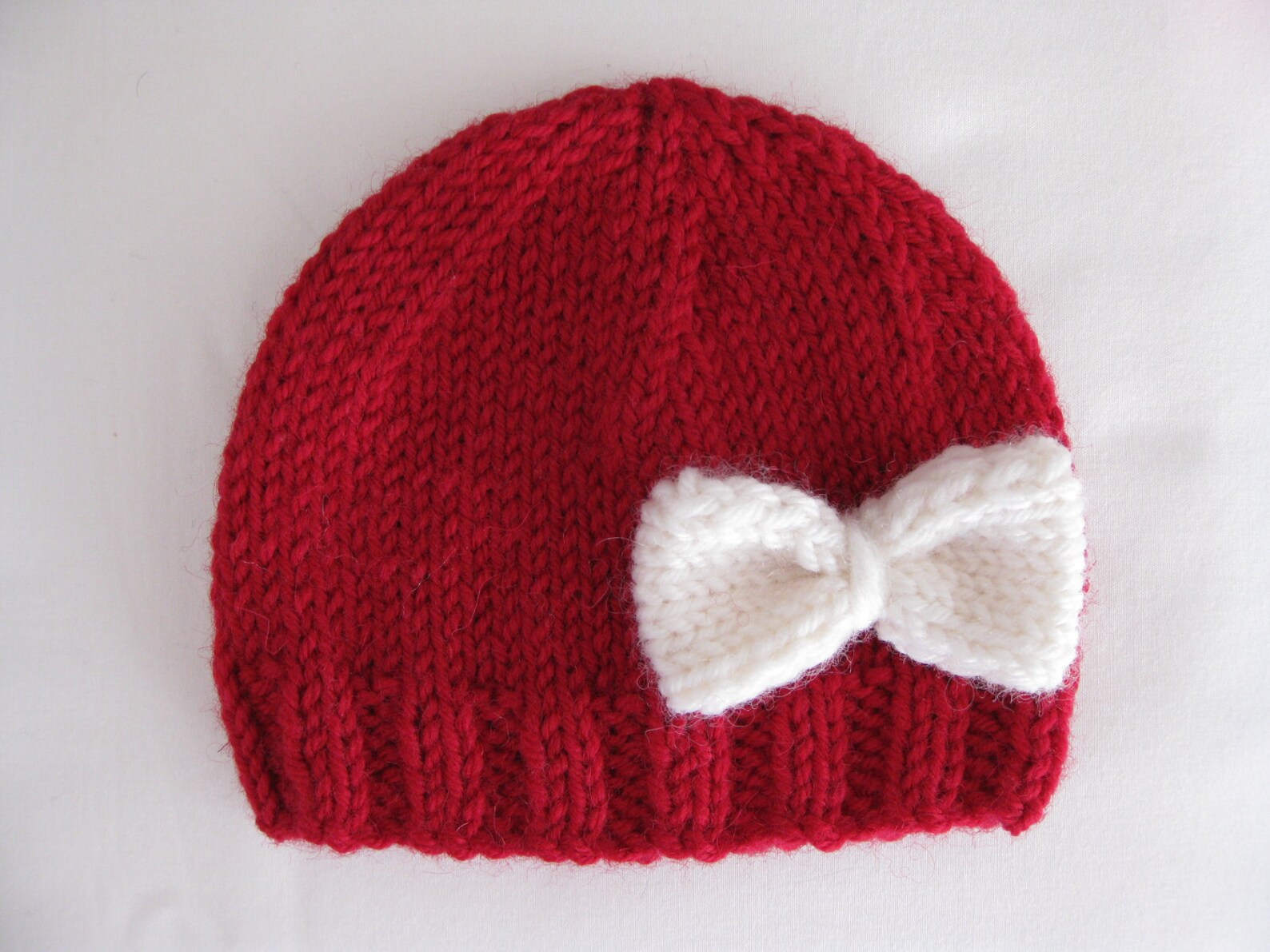 Pattern Knit Preemie Newborn Hat Bow Baby Beanie 8ply DK Double Knit Light Worsted Girl Red Pdf
