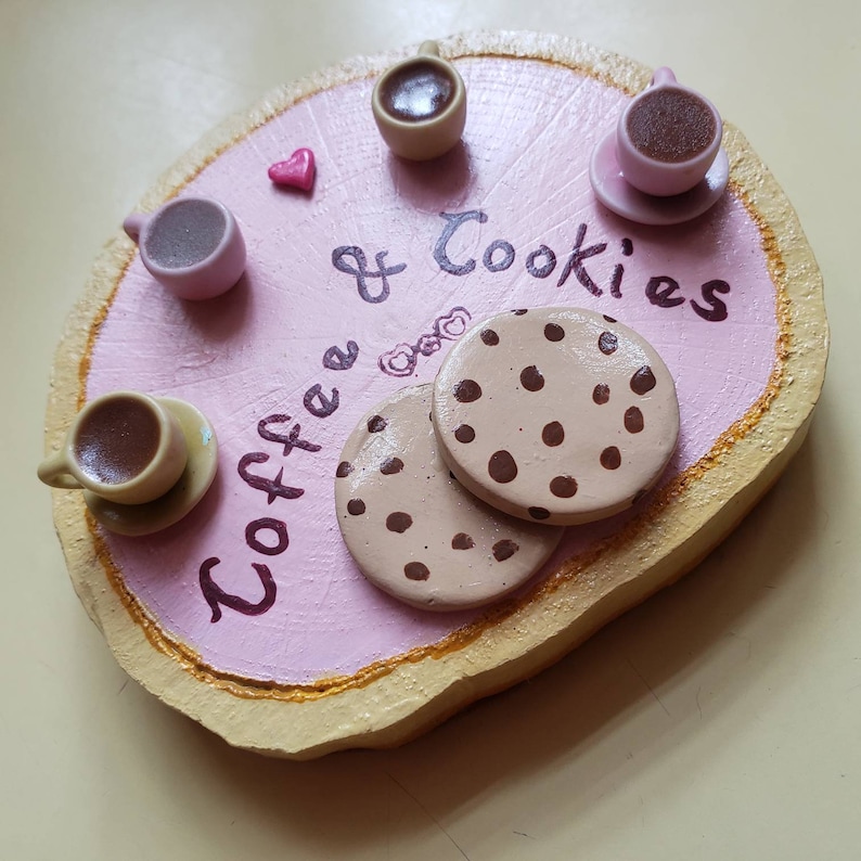 Coffee and Cookies Miniature Art Desktop Art Bookshelf Art Paperweight Art