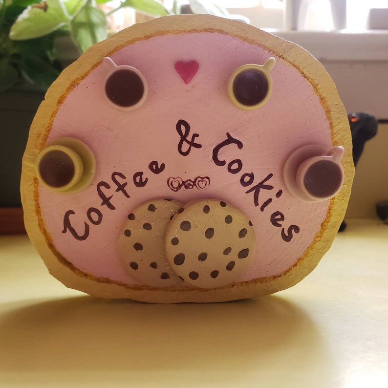 Coffee and Cookies Miniature Art Desktop Art Bookshelf Art Paperweight Art
