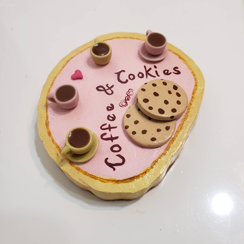Coffee and Cookies Miniature Art Desktop Art Bookshelf Art Paperweight Art