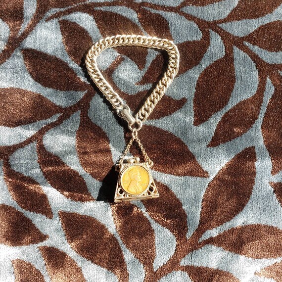 Penny coin purse chain link bracelet Vintage 1950s