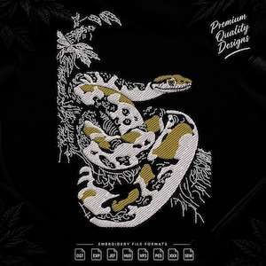 Coiled Snake Embroidery Design Ball Python Serpent Viper Reptile Tree Branch Patch Machine Embroidery Pattern Instant Digital Download