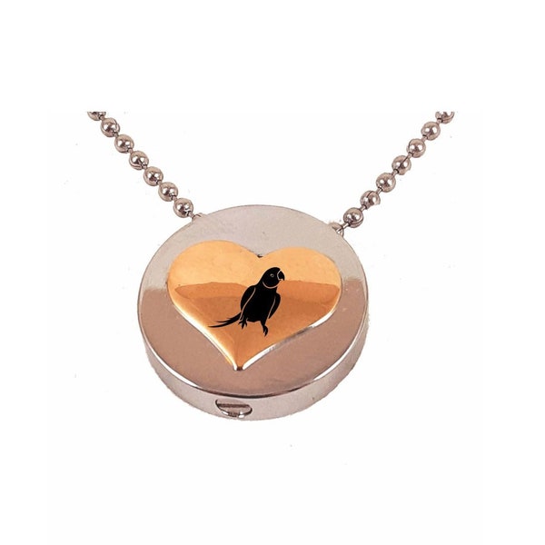 Personalized Cremation Jewelry /Small Pet or Bird / Urn / Pendant / Round Shape / Gold Heart