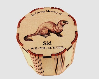 X-Small Pet Cremation Urn / Ferret / Picture, Cube or Round Shape / Natural Finish