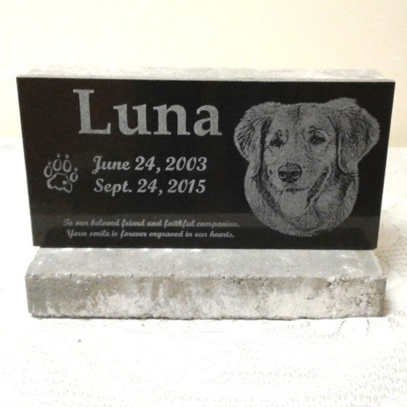 Black Granite 6 x 12 Pet Grave Marker with Personalized Etching