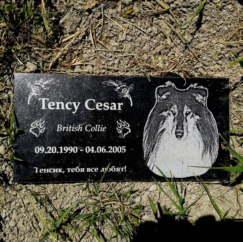 Black Granite 6 x 12 Pet Grave Marker with Personalized Etching