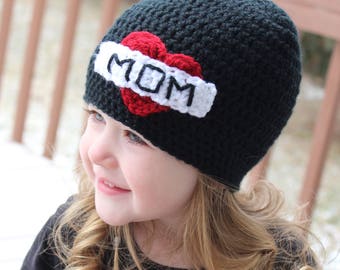 Black I Love MOM or DAD Boy or Girl Photo Prop Beanie Hat