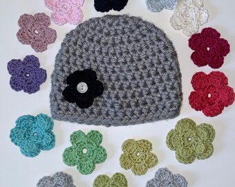 2T month baby toddler gray chunky hat with interchangeable flowers