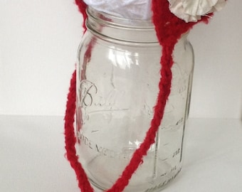 Red Baby Bonnet 3-6 Months: Yarn Photo Prop with Removable Cream Flower