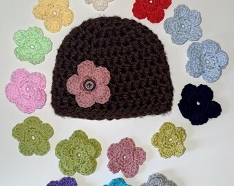6-12 month baby toddler brown  chunky hat with interchangeable flowers