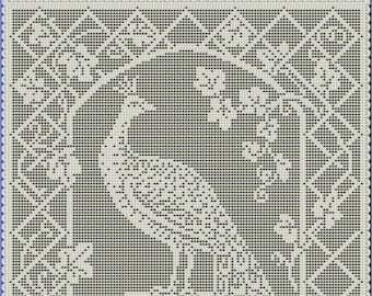 The Original Vintage Peacock and Trellis Filet Crochet Chart Pattern